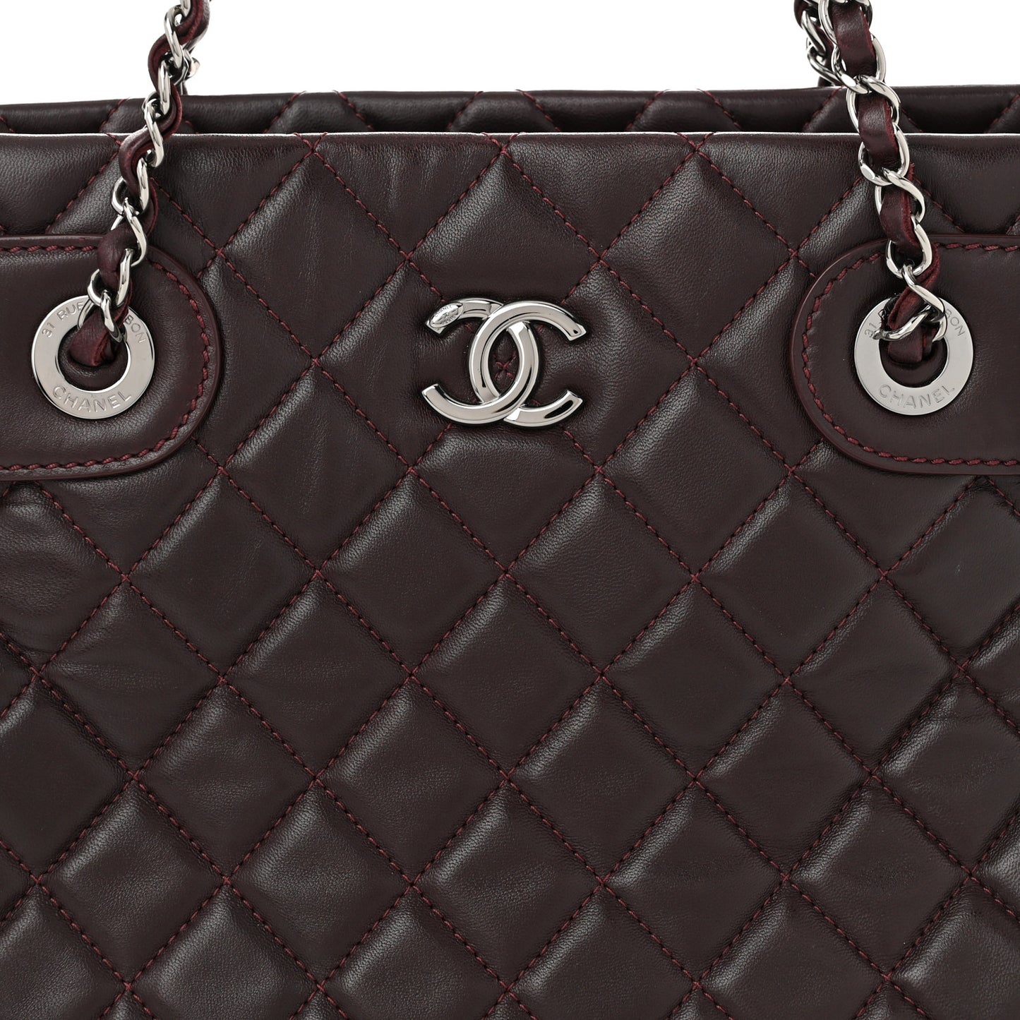 Lambskin Quilted Small Coco Loop Tote Burgundy