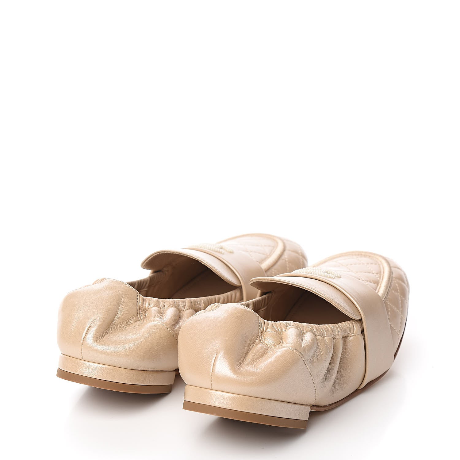 Chanel Laminated Lambskin Womens Quilted Elastic CC Moccasin Loafers 38.5 Beige 4 of 10