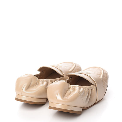 Chanel Laminated Lambskin Womens Quilted Elastic CC Moccasin Loafers 38.5 Beige 4 of 10