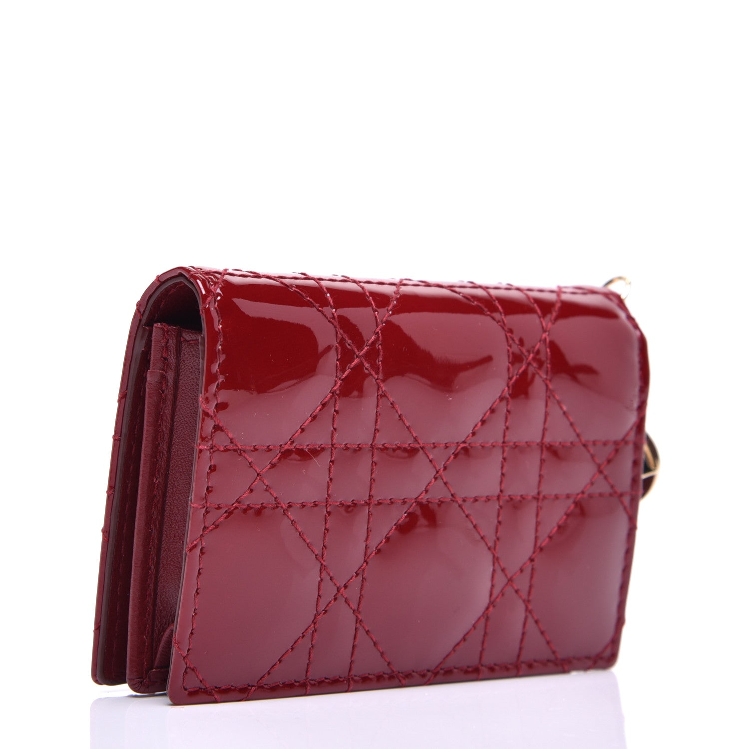 Christian Dior Patent Cannage Small Lady Dior Flap Card Holder Scarlet 3 of 9