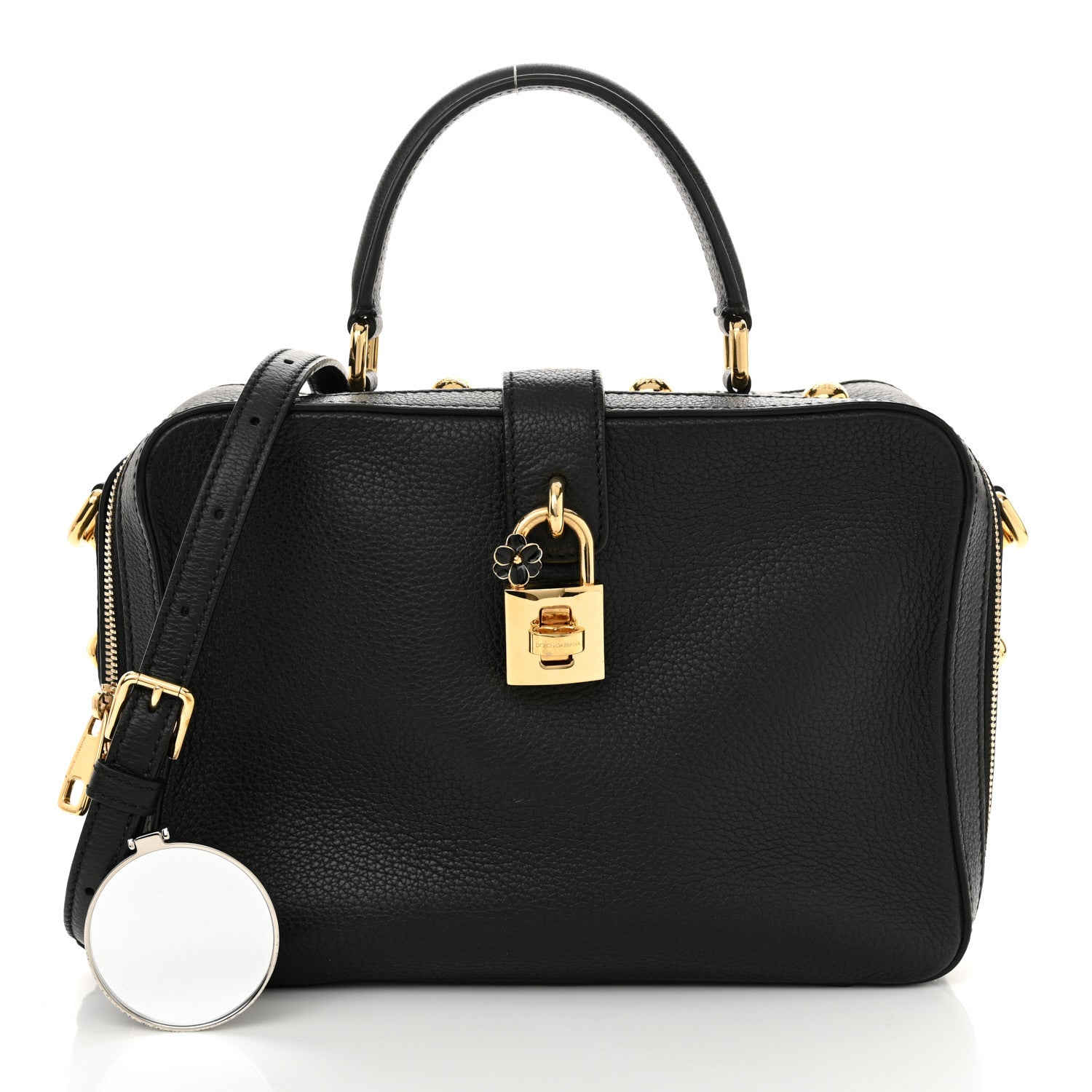 Dolce & Gabbana Drummed Calfskin Rosaria Shoulder Bag Black