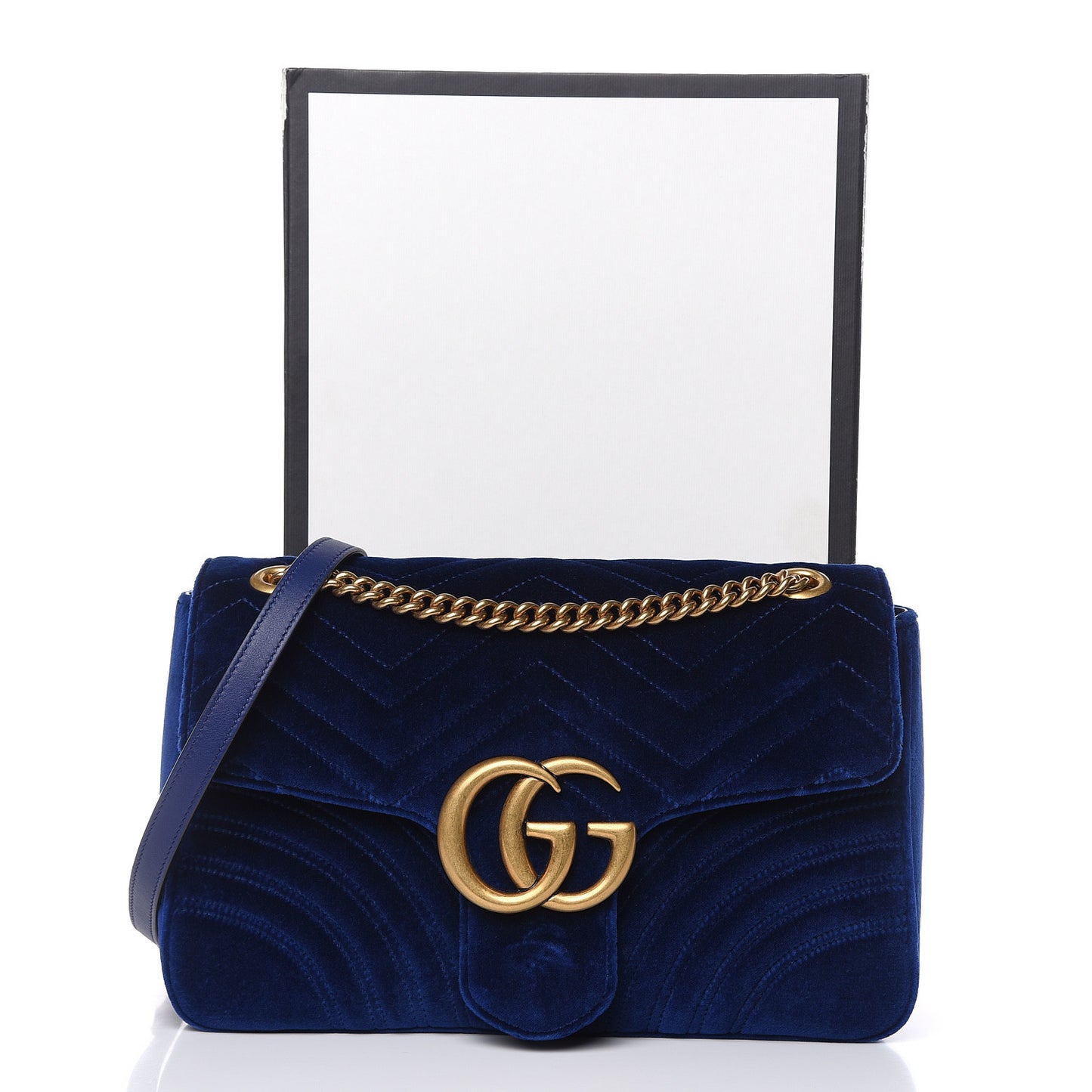 Velvet Matelasse Medium GG Marmont Shoulder Bag Cobalt Blue