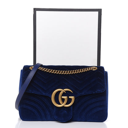 Gucci Velvet Matelasse Medium GG Marmont Shoulder Bag Cobalt Blue 10 of 10