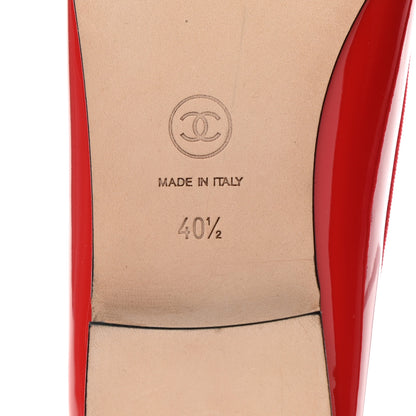 Chanel Patent Calfskin CC Cap Toe Ballerina Flats 40.5 Red Black 6 of 9