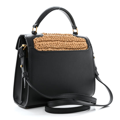 Saint Laurent Raffia Calfskin Mini Classic Monogram Cassandra Top Handle Black Natural 3 of 10