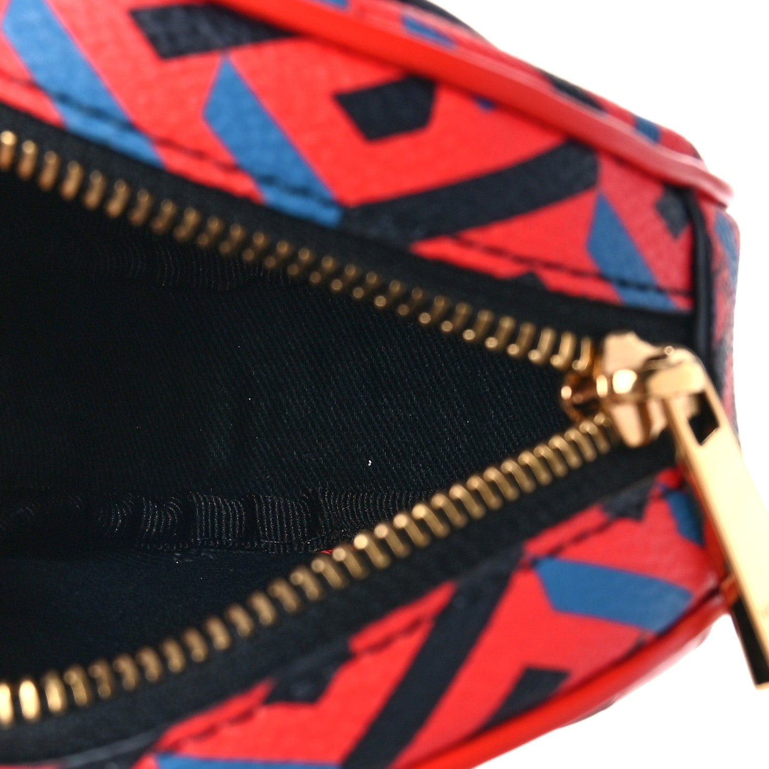 Versace Coated Canvas Calfskin La Greca Round Zip Pouch Blue Red 5 of 8