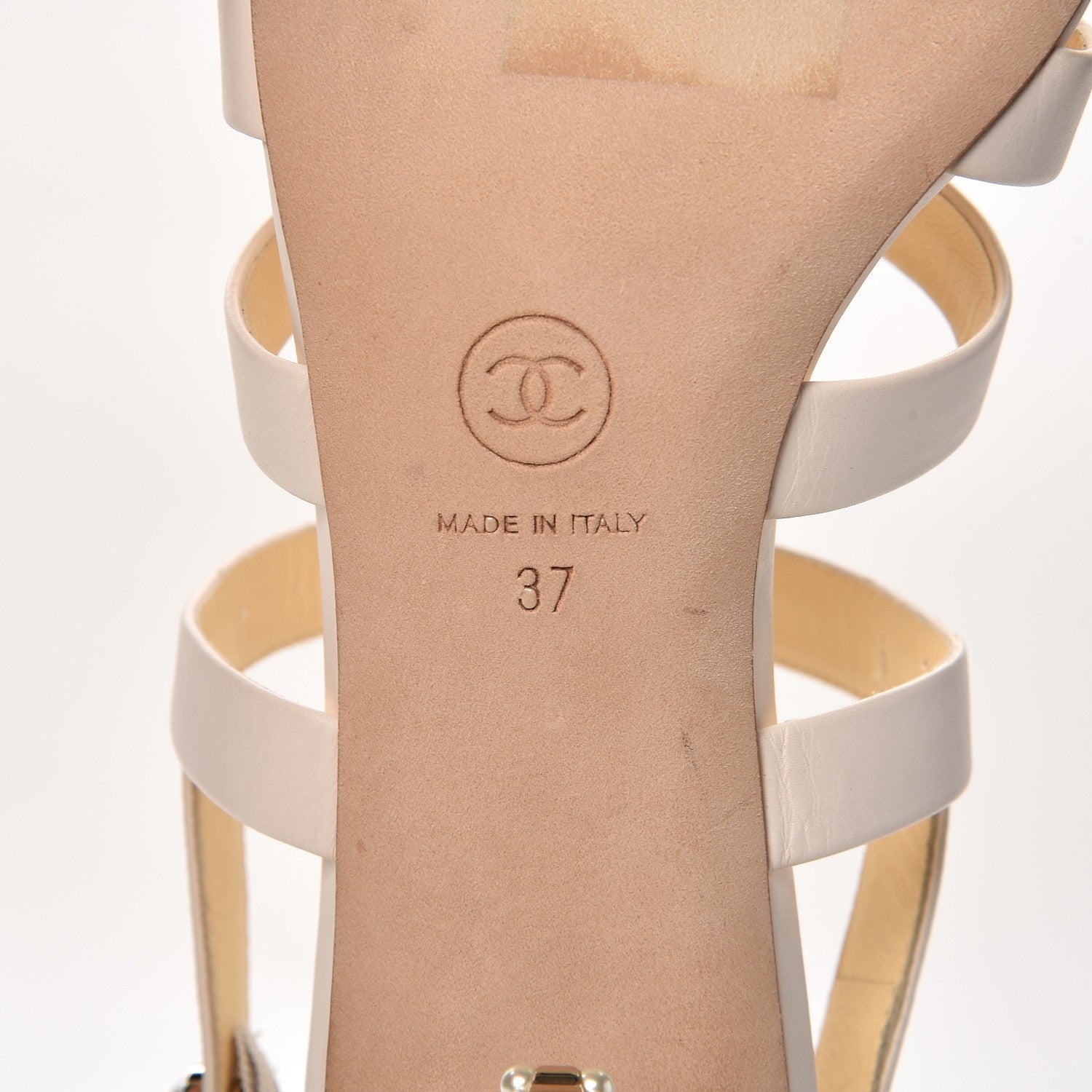 Chanel Calfskin Pearl Strappy Sandals 37 White 7 of 11