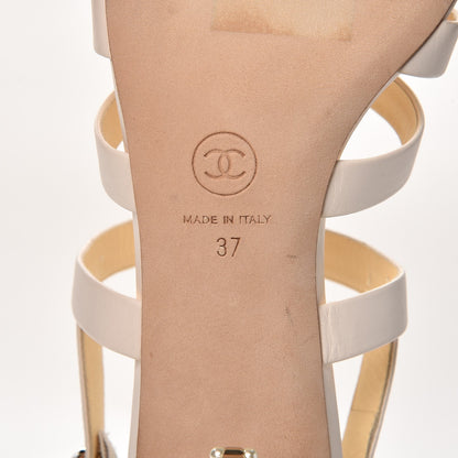 Chanel Calfskin Pearl Strappy Sandals 37 White 7 of 11