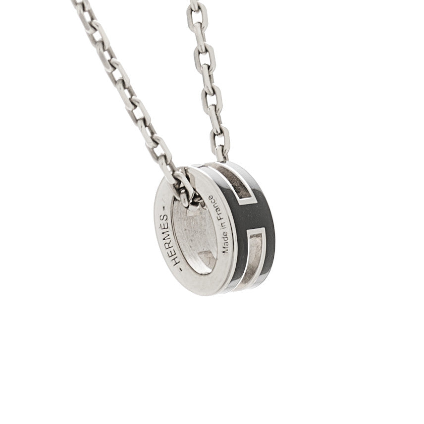 Hermes Lacquered Palladium Mini Pop H Pendant Necklace Black 4 of 6