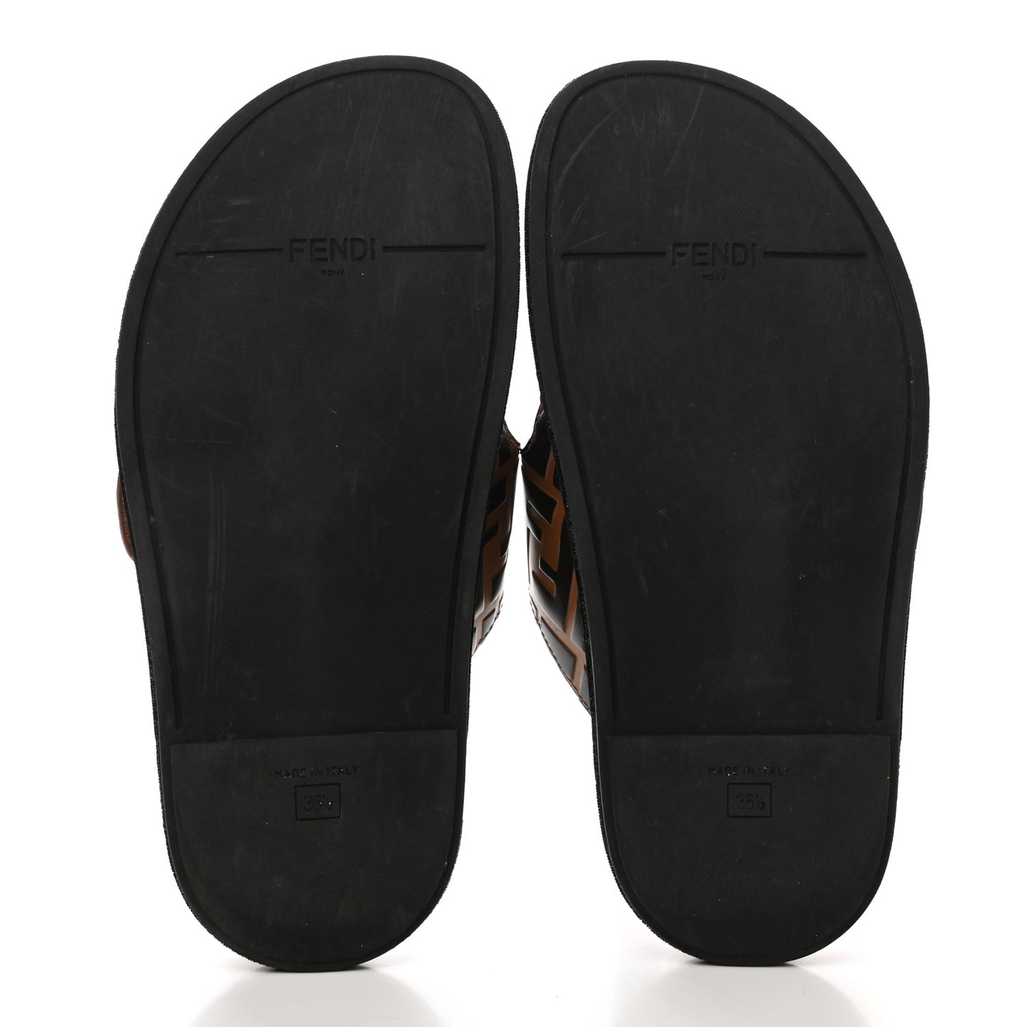 Calfskin FF Embossed Pearland Slide Sandals 36.5 Tobacco Moro
