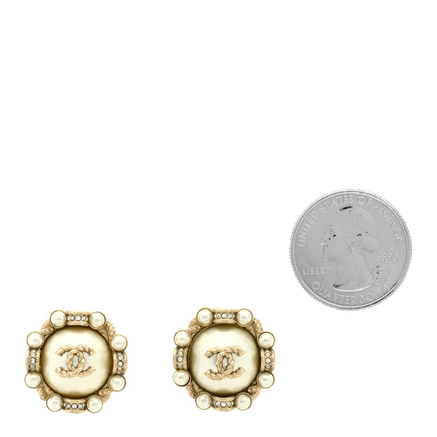 Chanel Pearl Crystal CC Round Earrings Gold 2 of 5