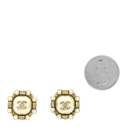 Chanel Pearl Crystal CC Round Earrings Gold 2 of 5