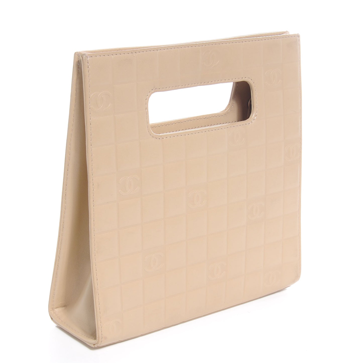 Lambskin Chocolate Bar Quilted Evening Bag Beige