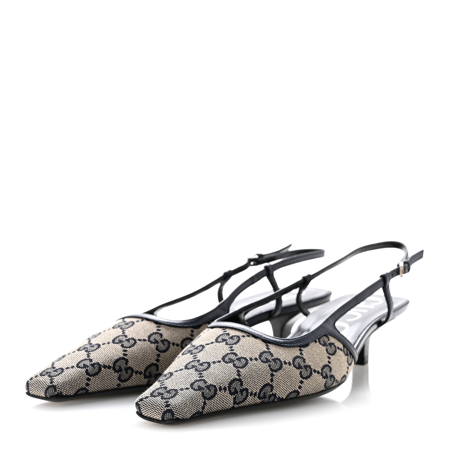 Gucci GG Monogram Malaga Kid Square G 75mm Slingback Pumps 40 Black 4 of 8