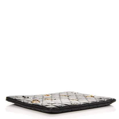 Chanel Aged Calfskin Quilted Medium Lucky Charms Cosmetic Case Black 4 of 8