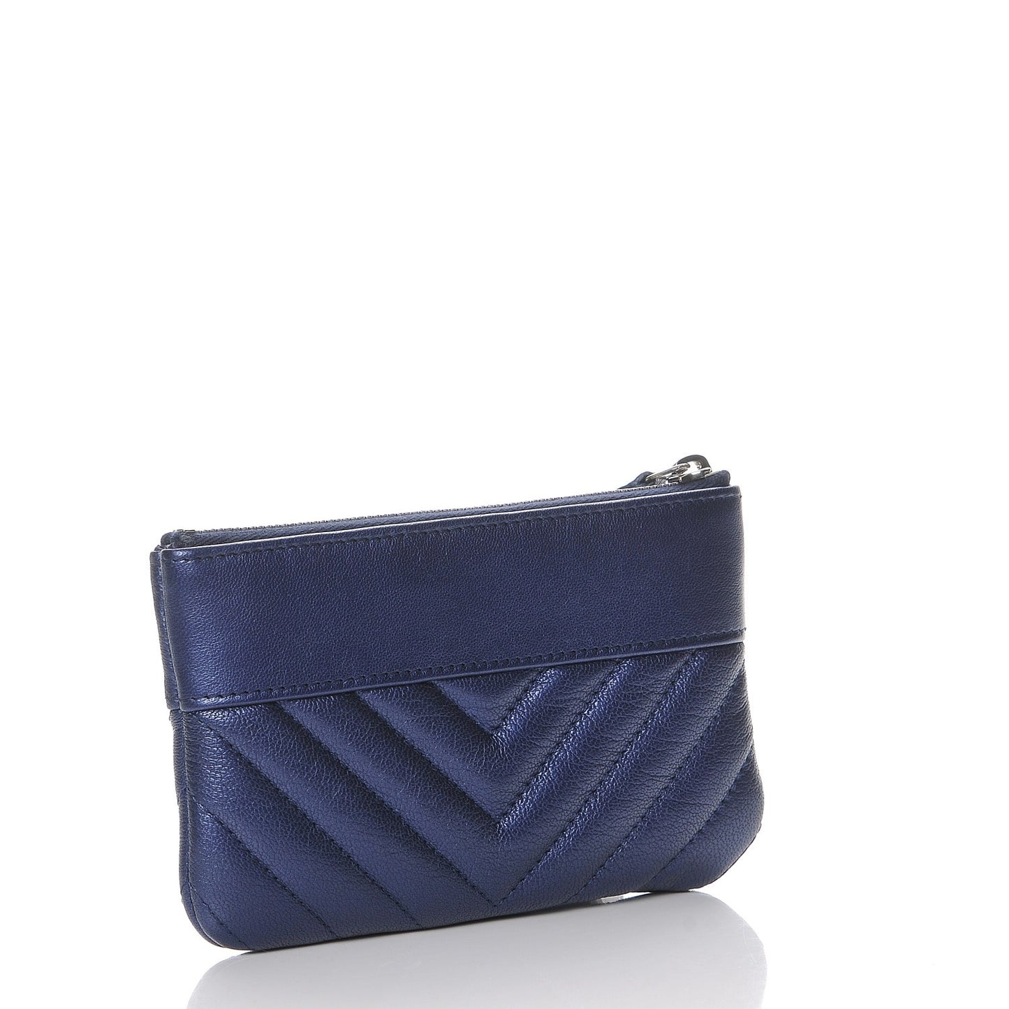 Metallic Sheepskin Chevron Quilted Small Vintage Mademoiselle Cosmetic Case Navy