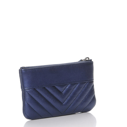 Chanel Metallic Sheepskin Chevron Quilted Small Vintage Mademoiselle Cosmetic Case Navy 3 of 8