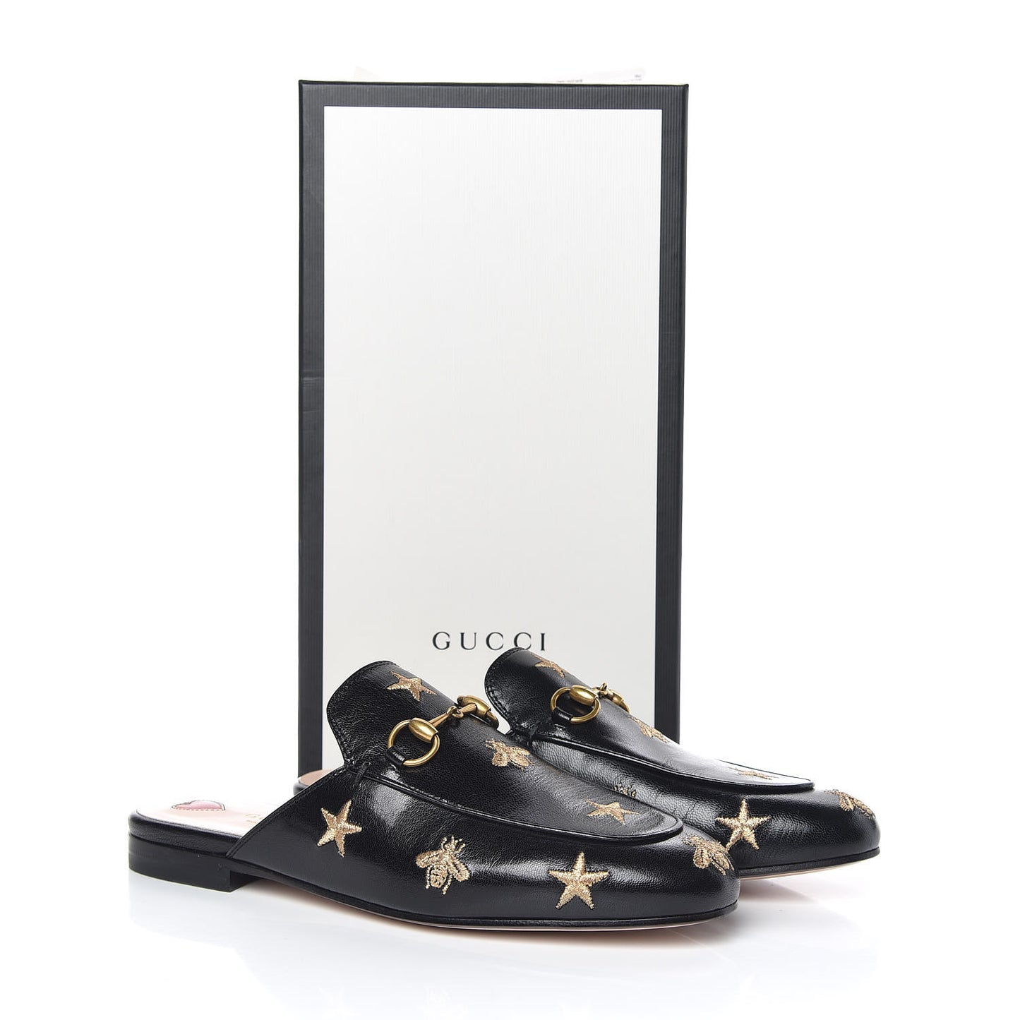 Goatskin Bee Star Embroidered Womens Princetown Slippers 37 Black