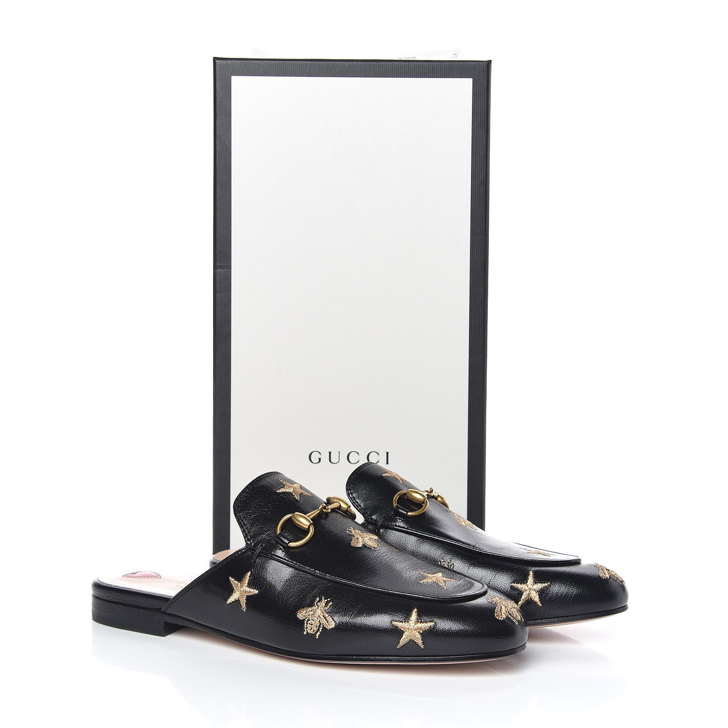 Gucci Goatskin Bee Star Embroidered Womens Princetown Slippers 37 Black 9 of 9