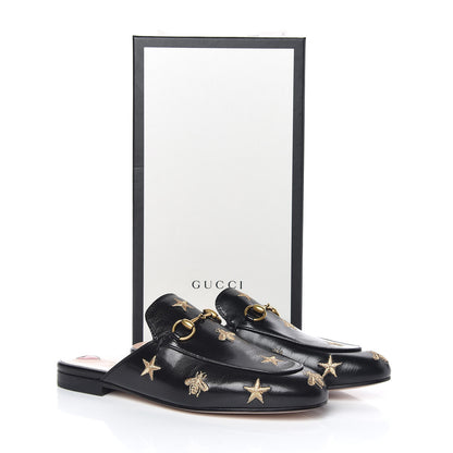 Gucci Goatskin Bee Star Embroidered Womens Princetown Slippers 37 Black 9 of 9