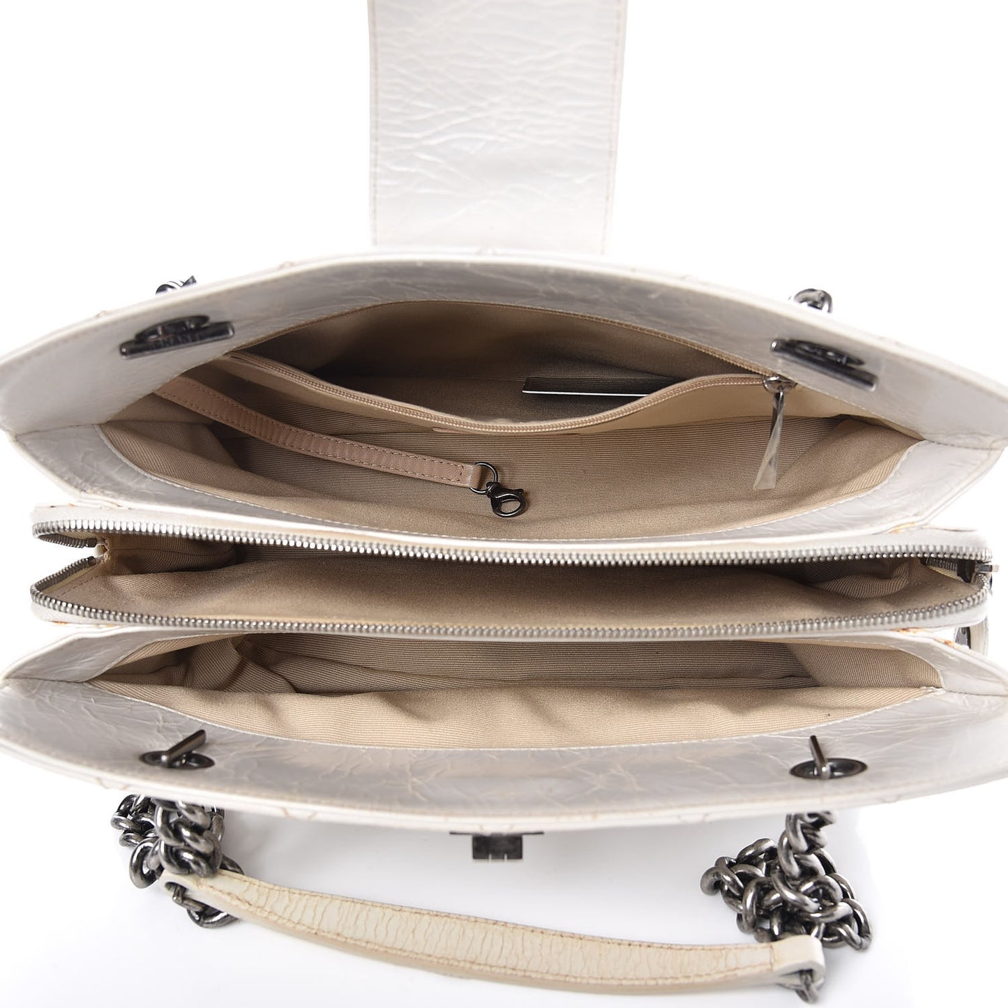 Glazed Crackled Calfskin Small Reissue Tote White