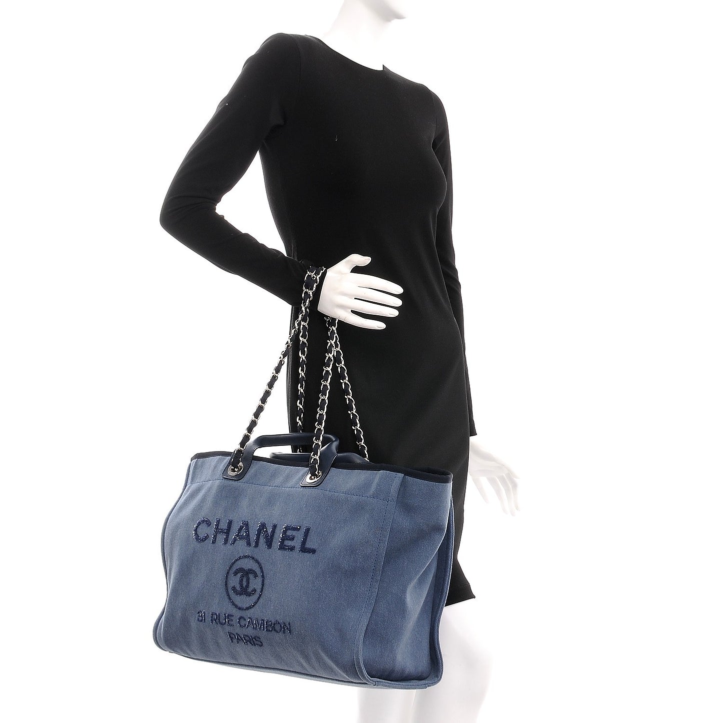Canvas Sequin Large Deauville Tote Navy