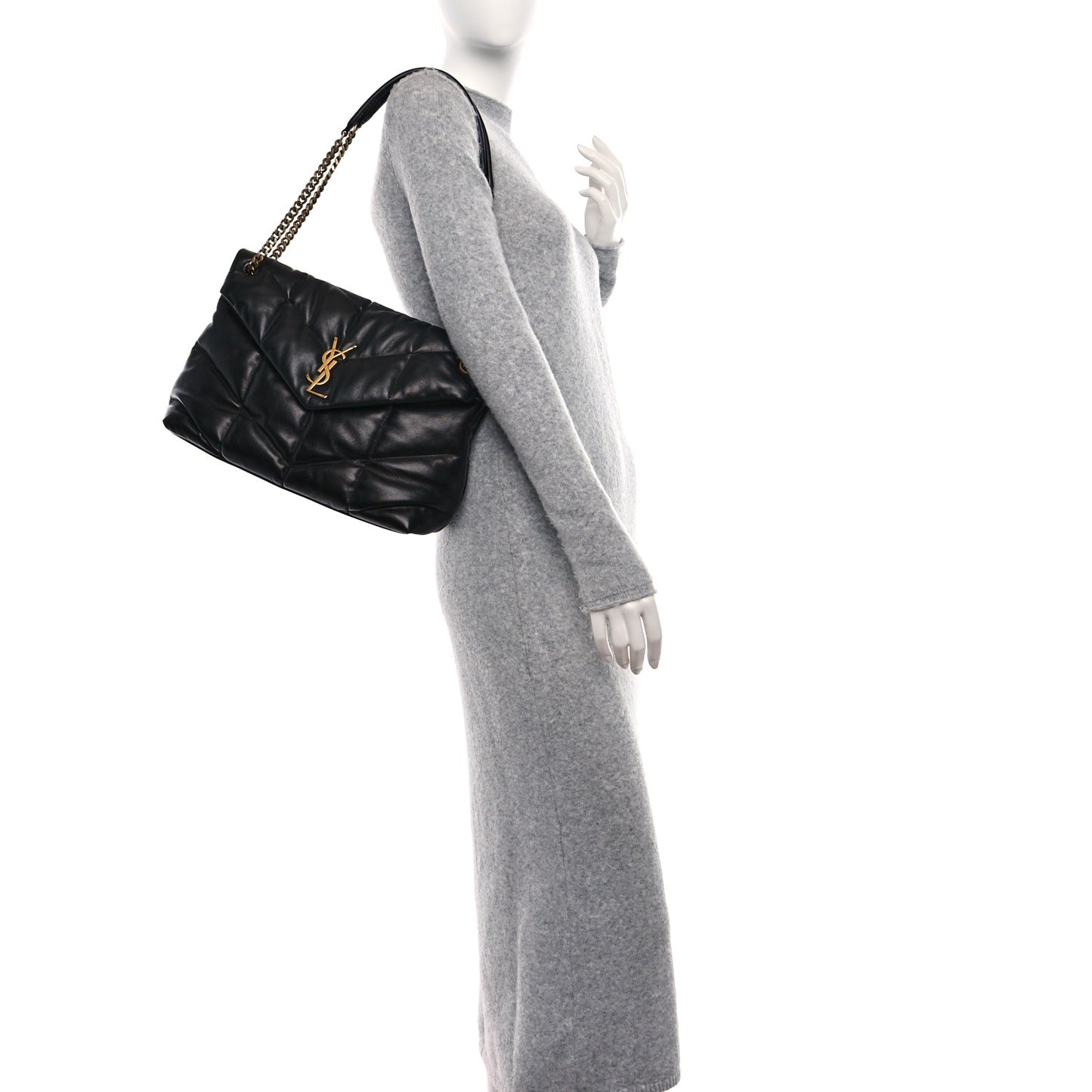 Lambskin Quilted Medium Loulou Puffer Monogram Chain Satchel Black