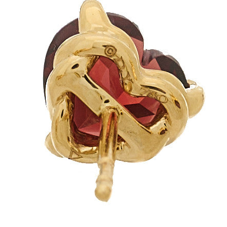 18K Yellow Gold Garnet Heart Stud Earrings