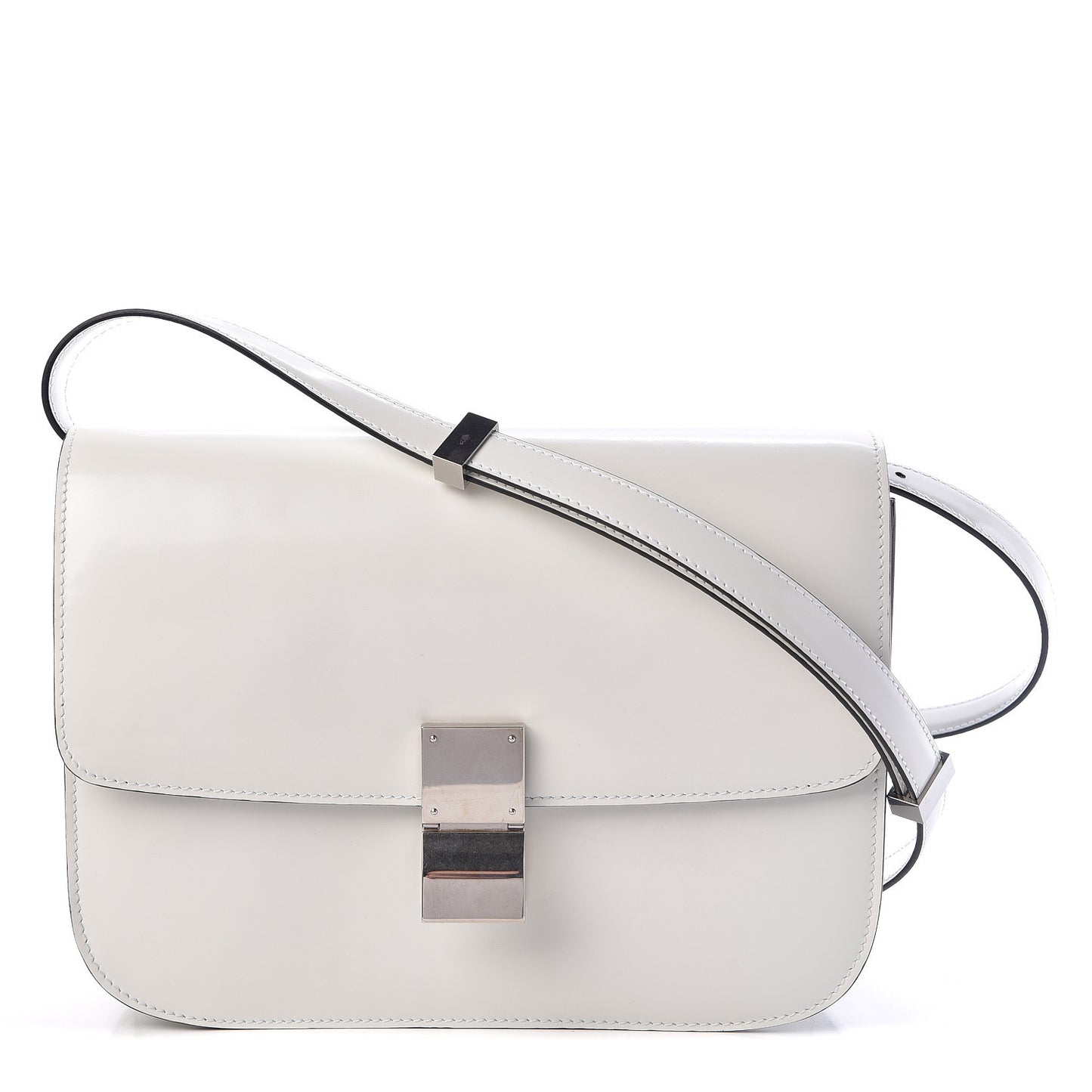 Spazzolato Calfskin Medium Classic Box Flap Bag Optic White