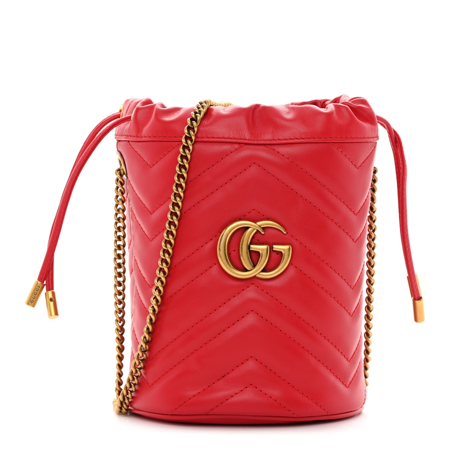 Gucci Calfskin Matelasse Mini GG Marmont 2.0 Bucket Bag Hibiscus Red 1 of 12
