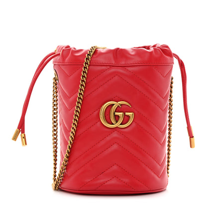 Gucci Calfskin Matelasse Mini GG Marmont 2.0 Bucket Bag Hibiscus Red 1 of 12