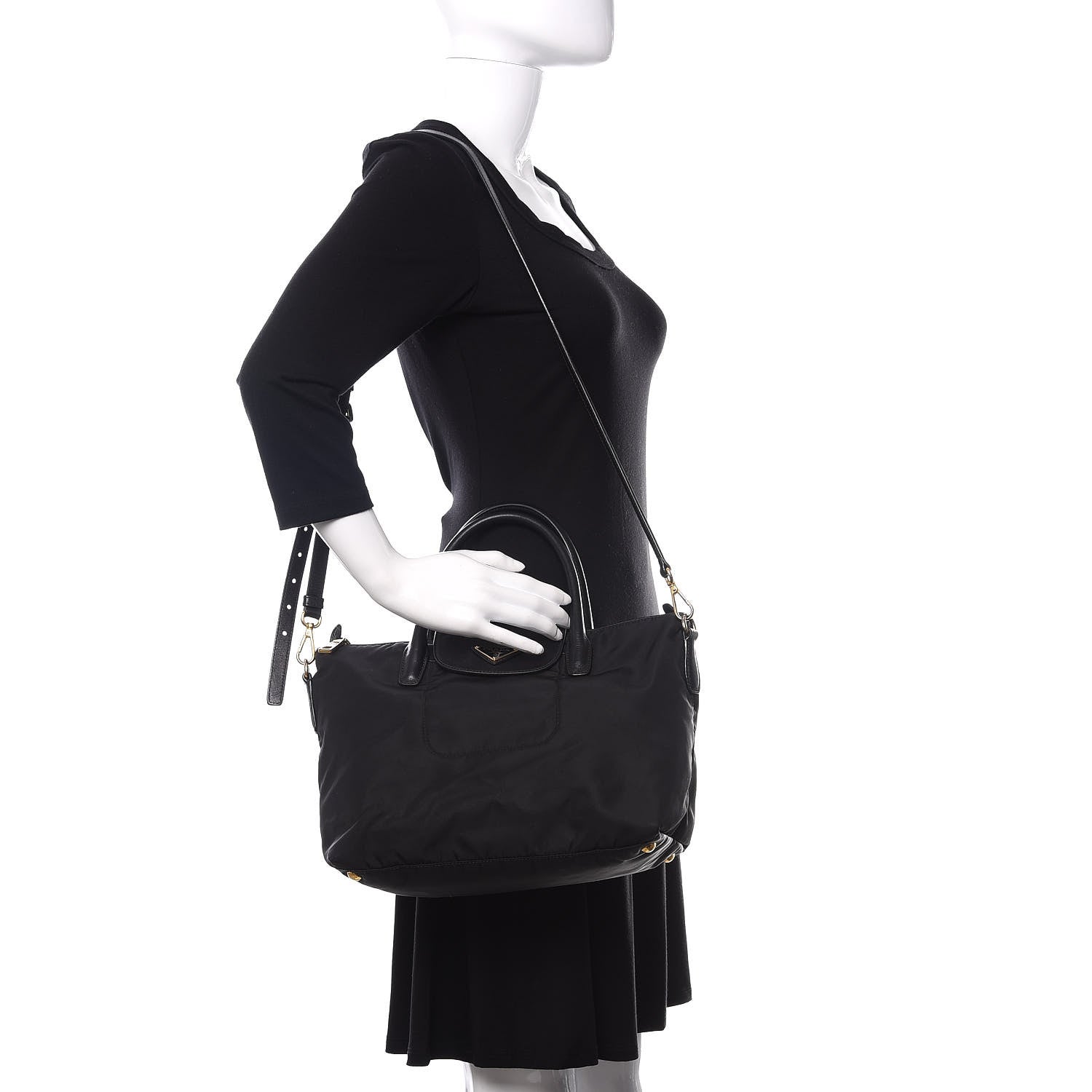 Prada Tessuto Nylon Saffiano Tote Black 2 of 11
