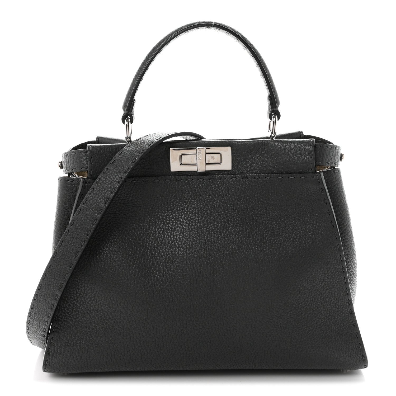 Fendi Cuoio Romano Selleria Bi-Color Medium Peekaboo Iconic Satchel Asfalto Latte 1 of 10