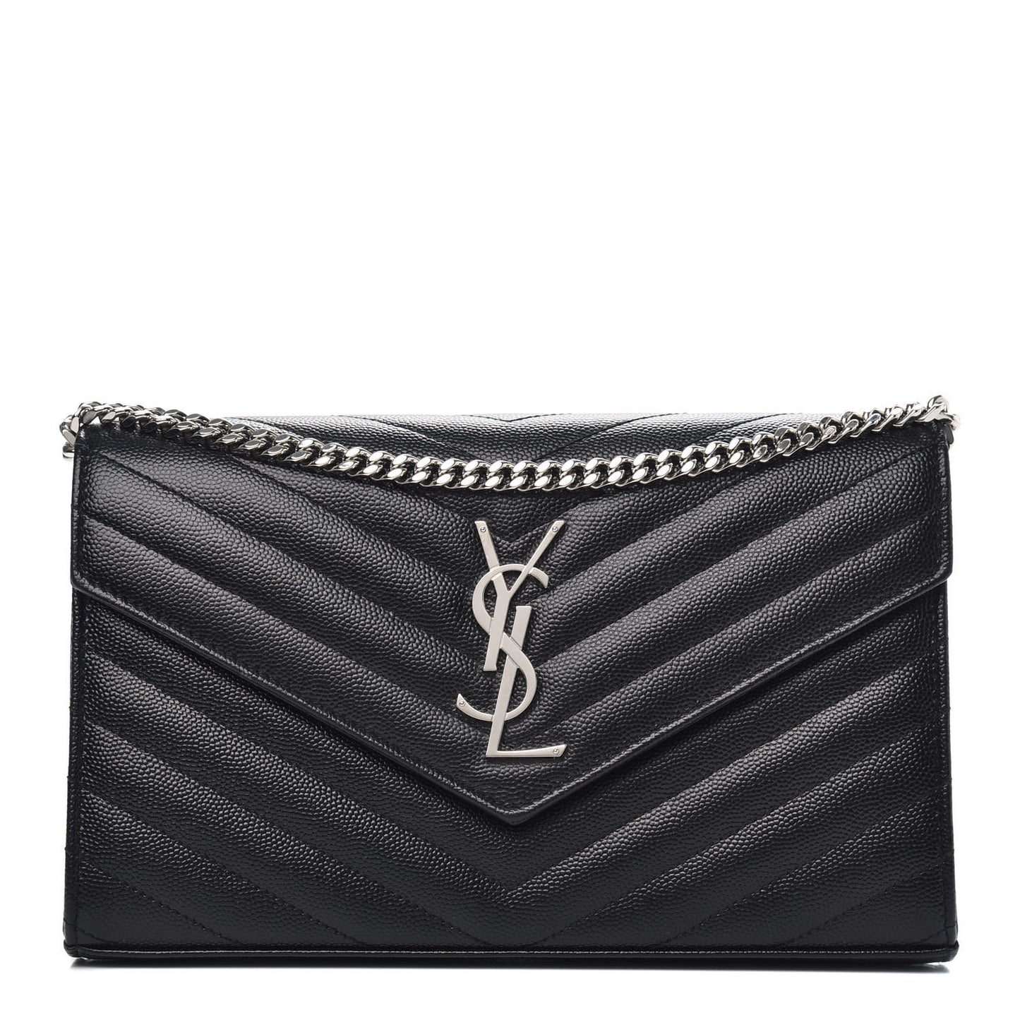 Grain De Poudre Matelasse Chevron Monogram Chain Wallet Black