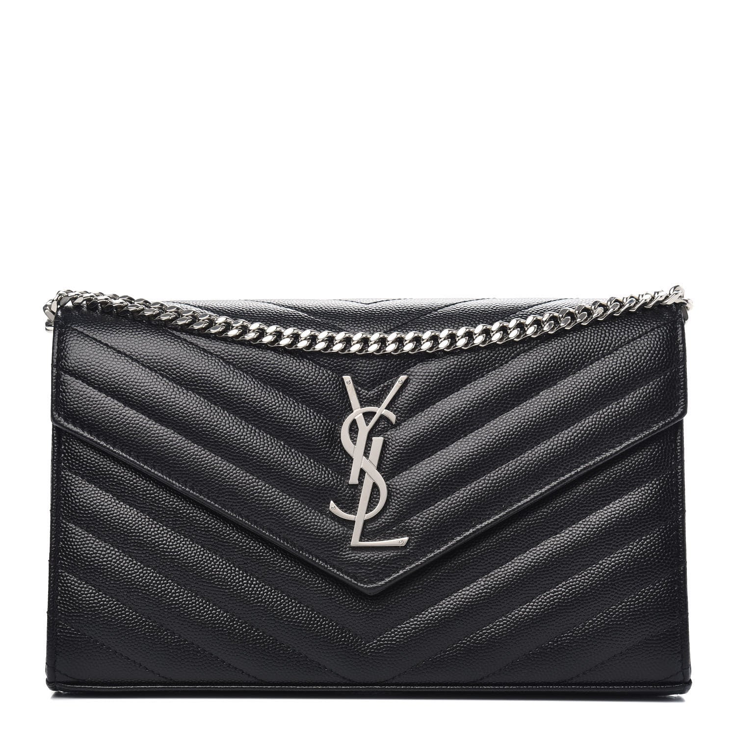 Saint Laurent Grain De Poudre Matelasse Chevron Monogram Chain Wallet Black 1 of 10