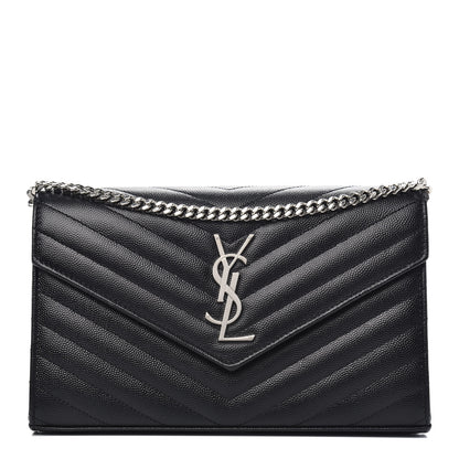 Saint Laurent Grain De Poudre Matelasse Chevron Monogram Chain Wallet Black 1 of 10