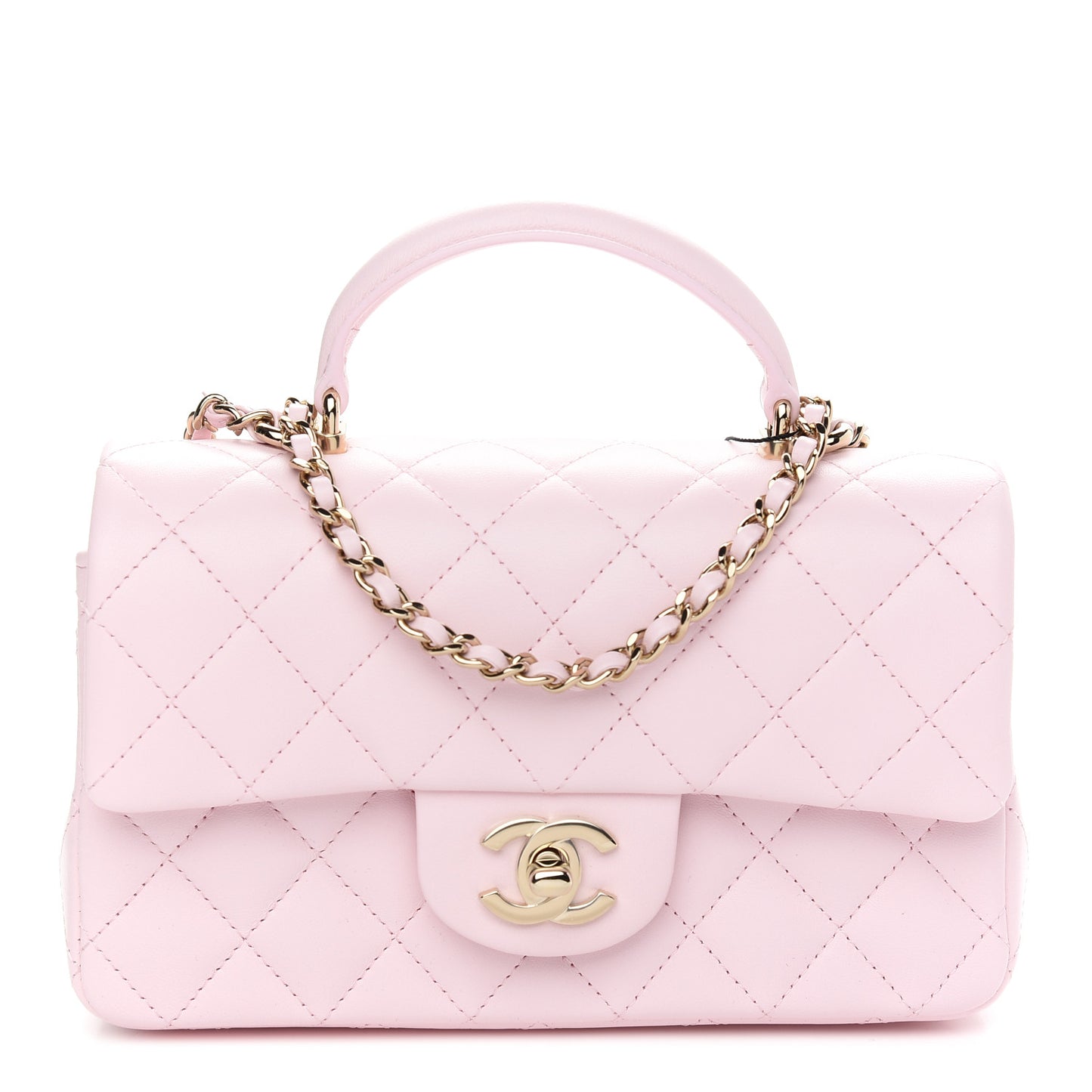 Lambskin Quilted Mini Top Handle Rectangular Flap Light Pink