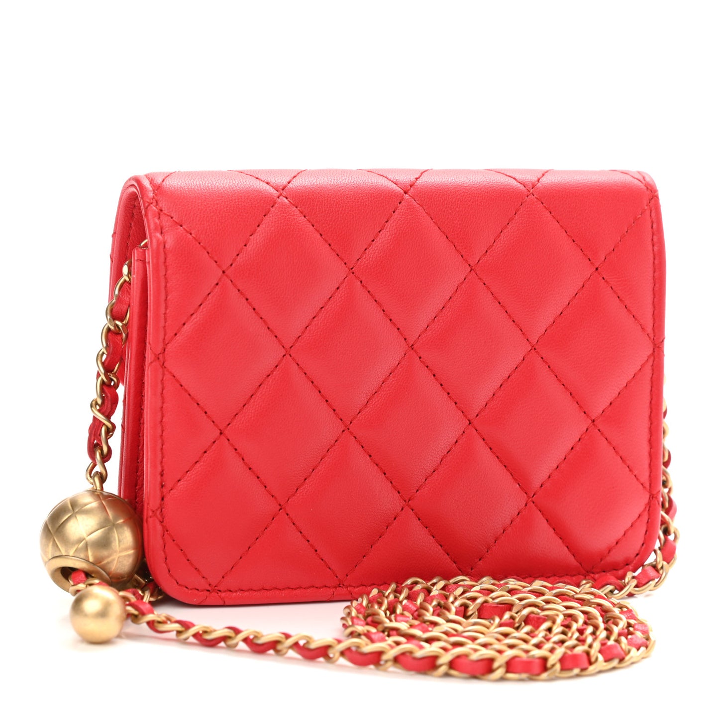 Lambskin Quilted Pearl Crush Clutch With Chain Red