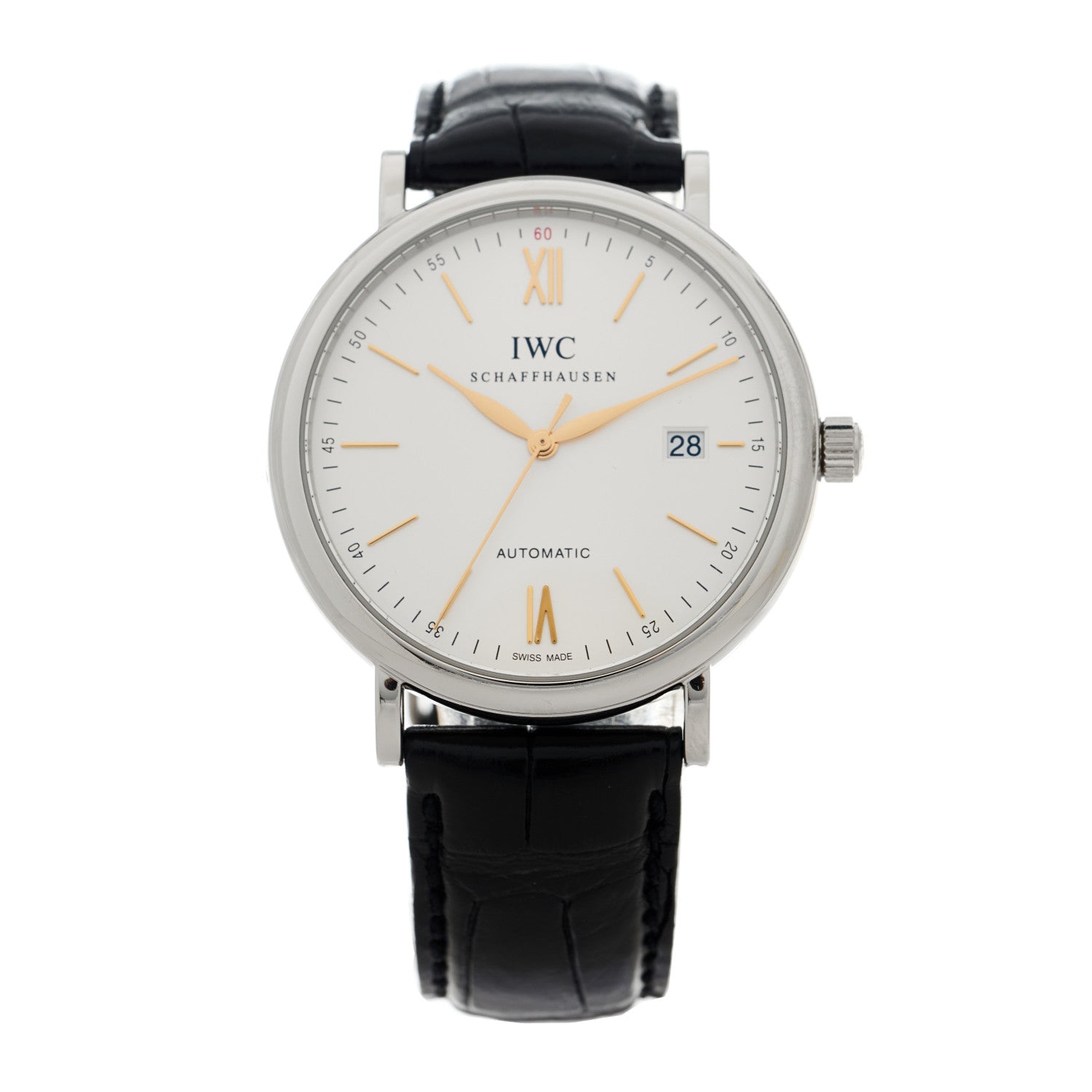 IWC Stainless Steel Alligator 40mm Portofino Automatic Watch Silver IW356517 1 of 5
