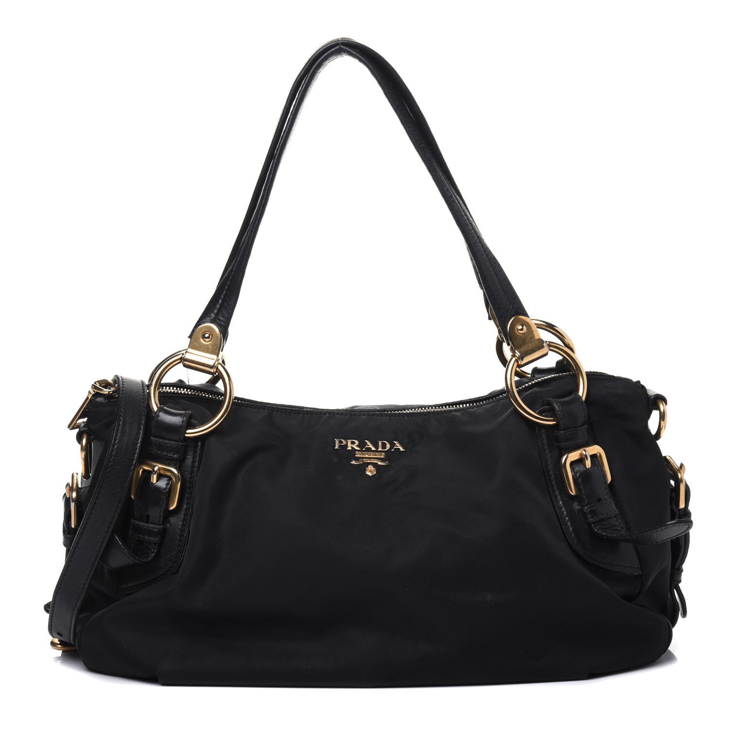 Prada Nylon Tessuto Soft Calfskin Small Shopping Satchel Black 1 of 34
