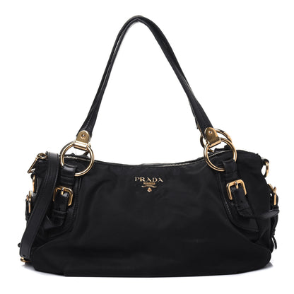 Prada Nylon Tessuto Soft Calfskin Small Shopping Satchel Black 1 of 34