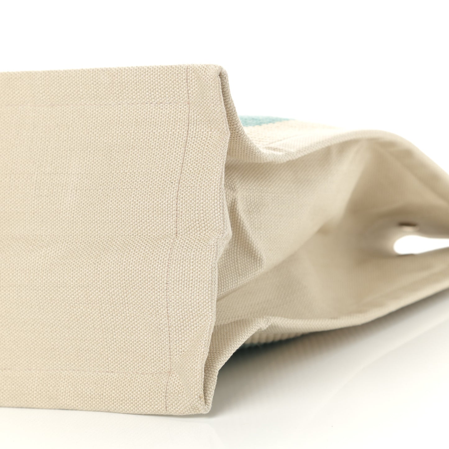 Cotton Linen Calfskin Striped Rive Gauche Tote Water Green