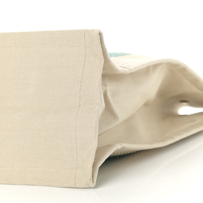 Saint Laurent Cotton Linen Calfskin Striped Rive Gauche Tote Water Green 10 of 11