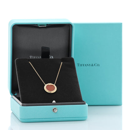 Tiffany 18K Yellow Gold Diamond Carnelian 16mm T Circle Pendant Necklace 5 of 5