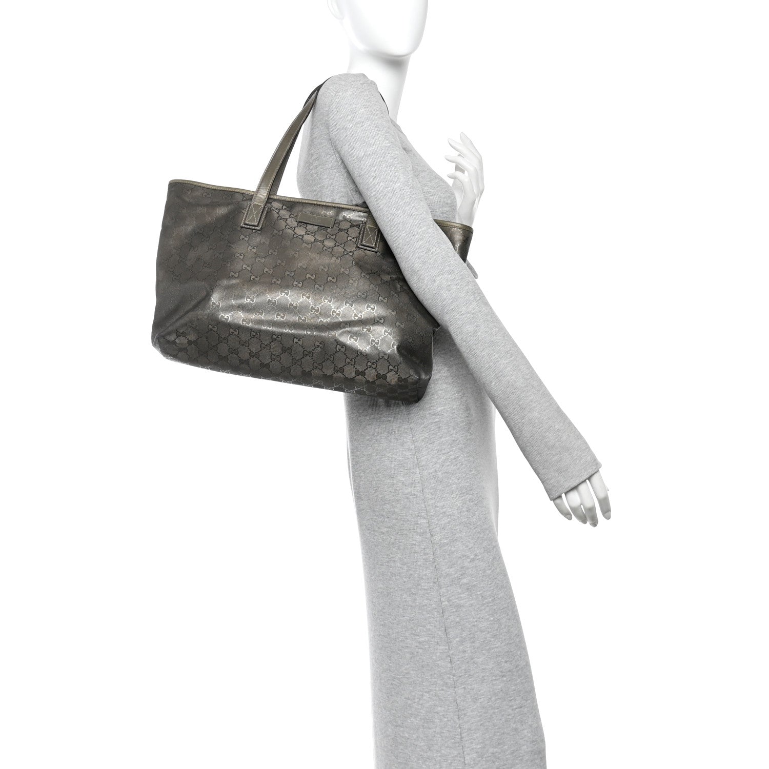 Gucci Imprime Monogram Medium Zippered Shopping Tote Pewter 2 of 10
