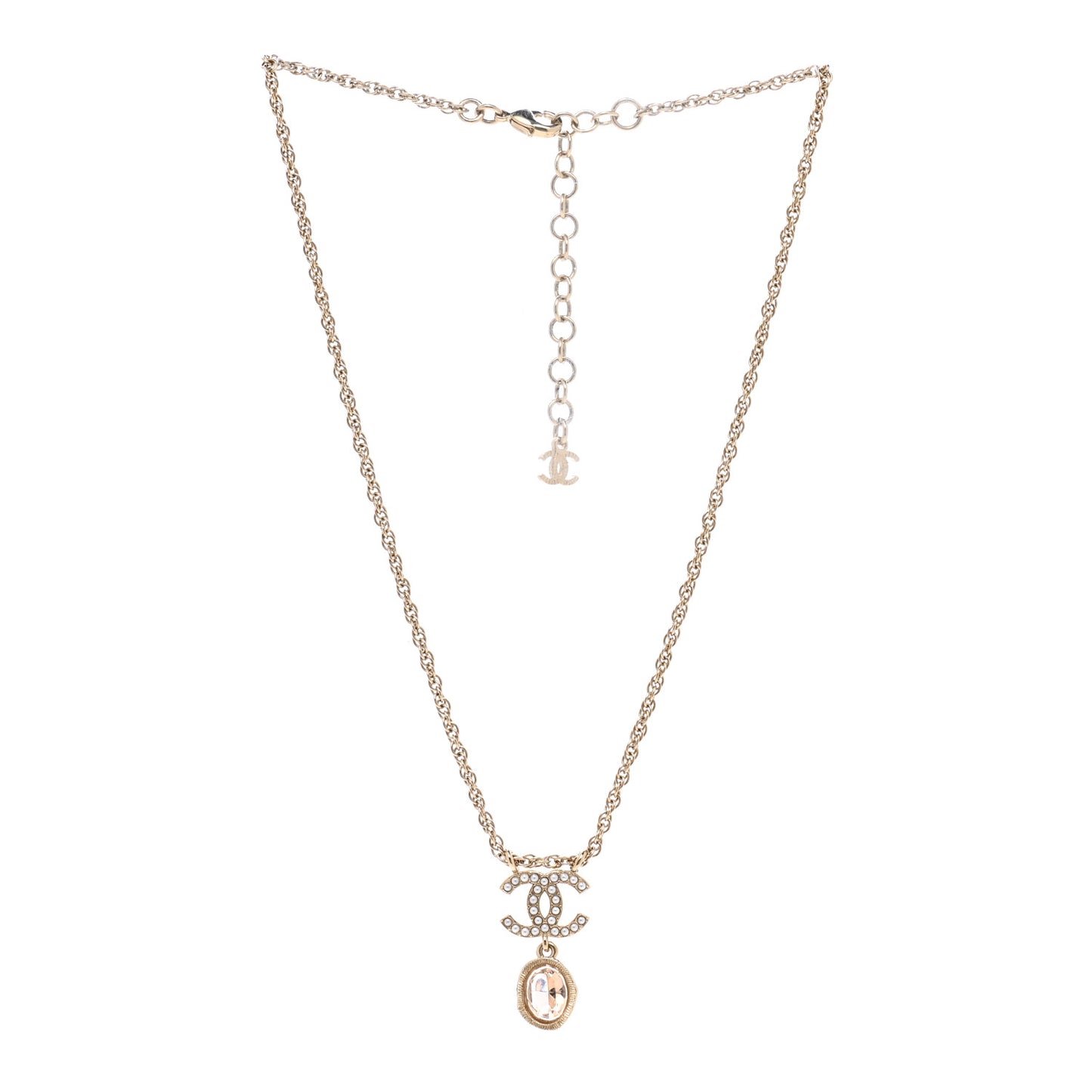 Crystal Pearl CC Necklace Pearly White Gold