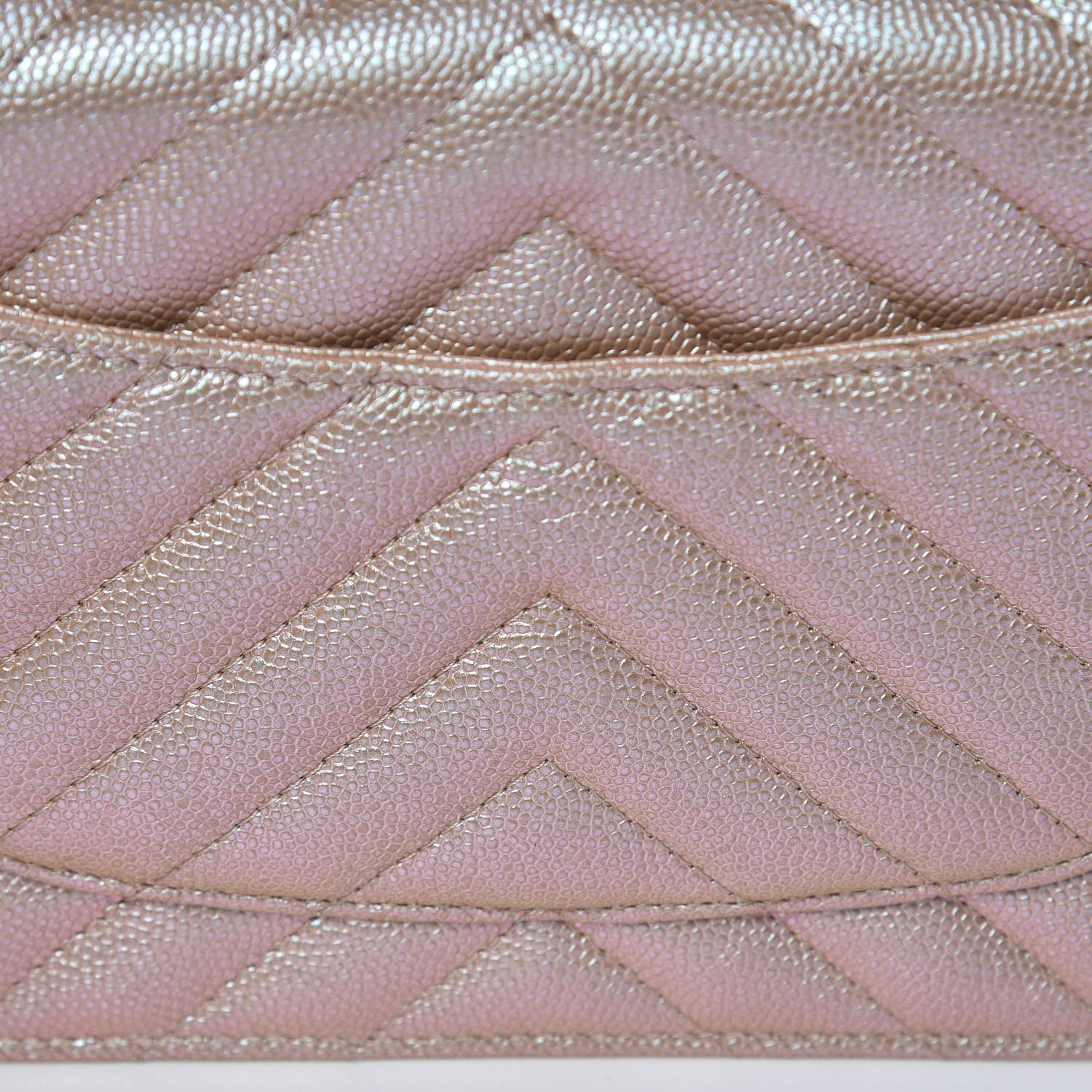 Chanel Metallic Caviar Chevron Quilted Wallet On Chain WOC Light Gold 10 of 11