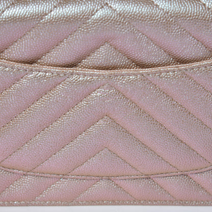 Chanel Metallic Caviar Chevron Quilted Wallet On Chain WOC Light Gold 10 of 11