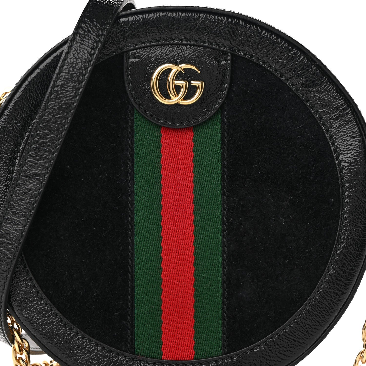 Gucci Suede Patent Web Mini Ophidia Round Shoulder Bag Black 8 of 12