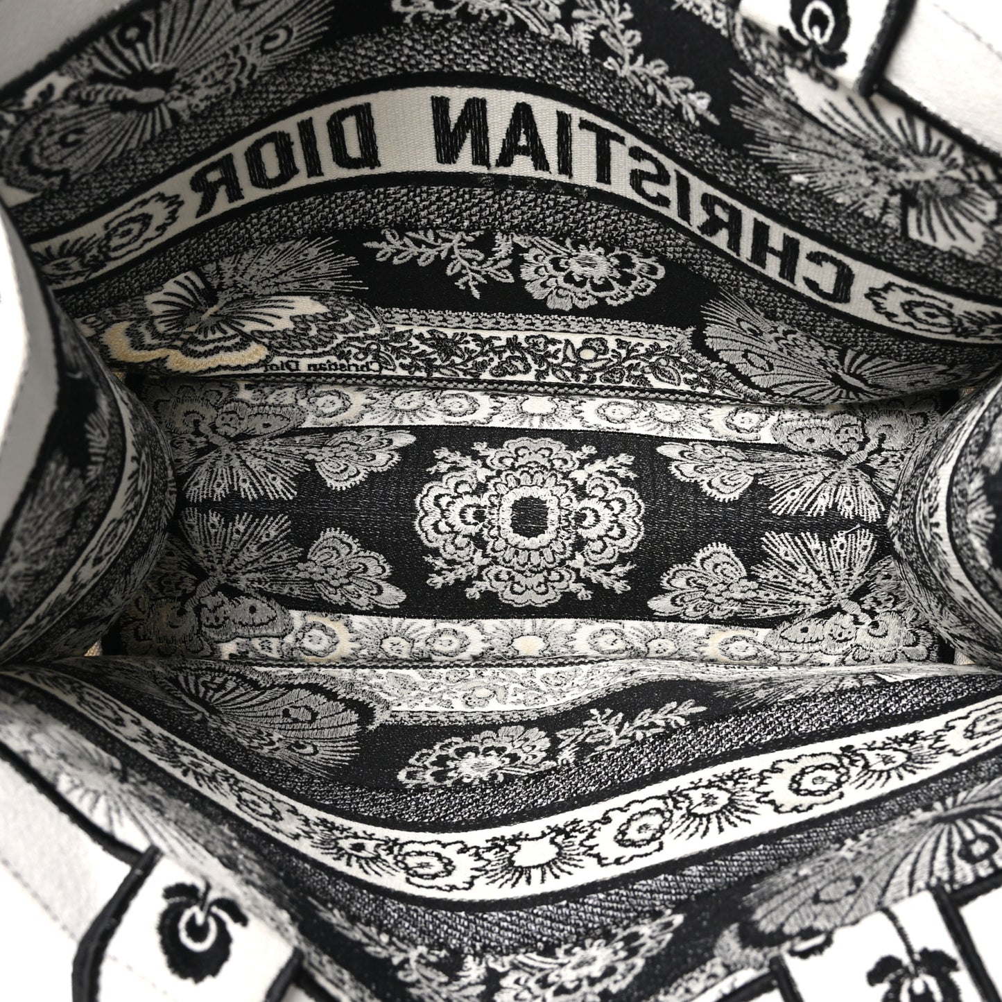 Canvas Butterfly Bandana Embroidered Medium Book Tote Black White